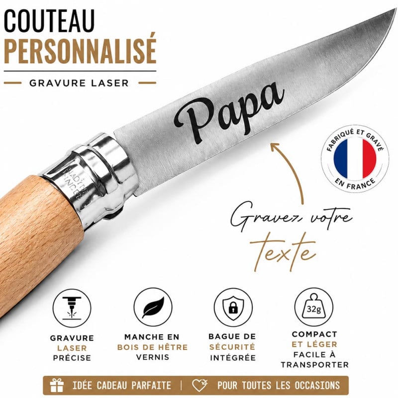 Couteau opinel poche 7 gravé