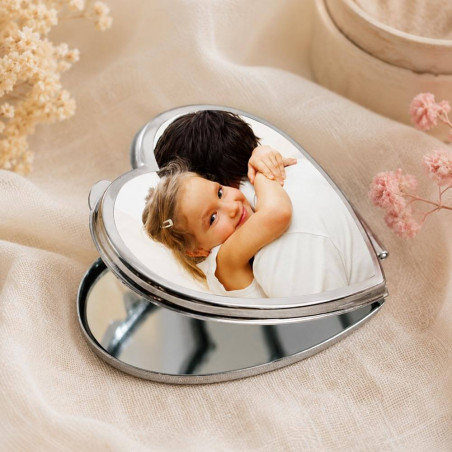 Miroir de poche cœur personnalisé photo