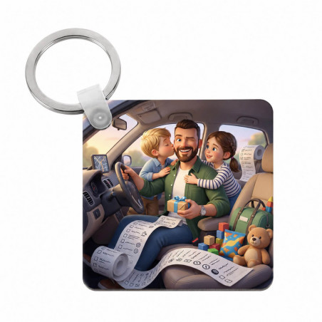 Porte clé bois carré papa pilote