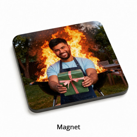 Magnet carré papa roi du barbecue personnalisé