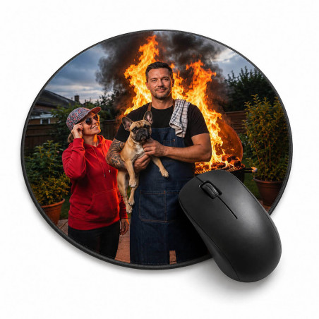Tapis de souris rond personnalisé papa roi du barbecue