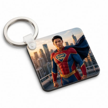 Porte clé bois carré Super Papa