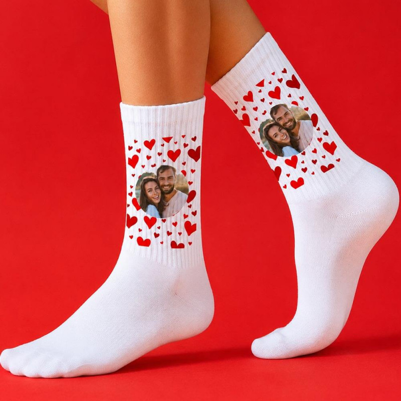 Chaussette photo coeur rouge personnalisé