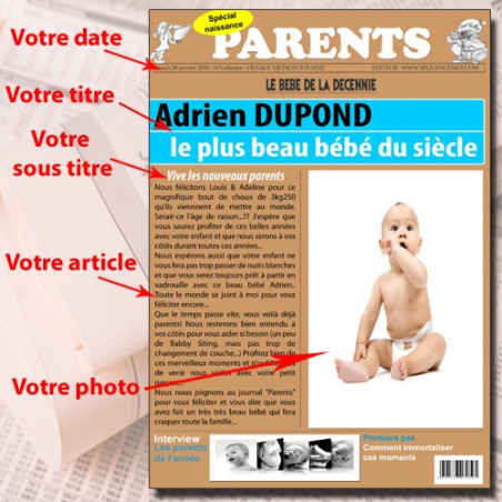 Fausse une de journal personnalisé de Naissance