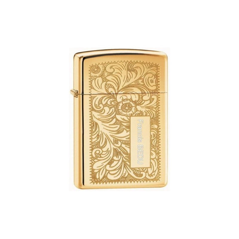 Briquet Zippo Venitian doré avec gravure texte