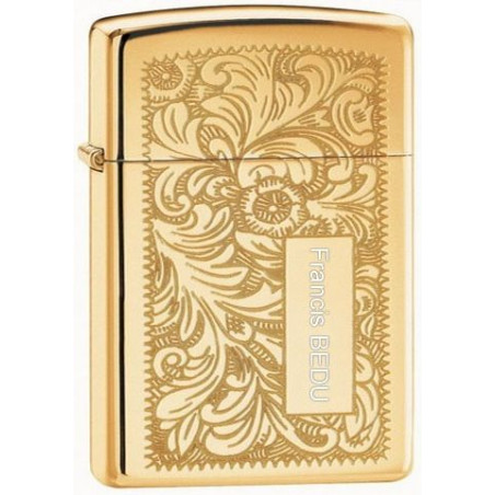 Briquet Zippo Venitian doré avec gravure texte