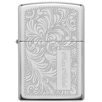 Briquet Zippo venitian argent gravé