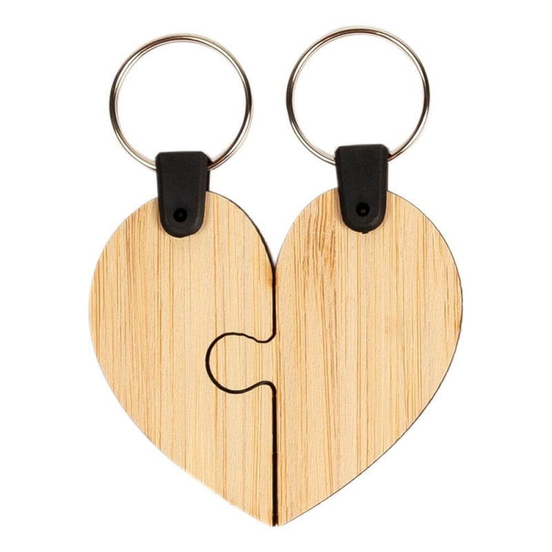 2 porte clef cœur à séparer en bois personnalisé