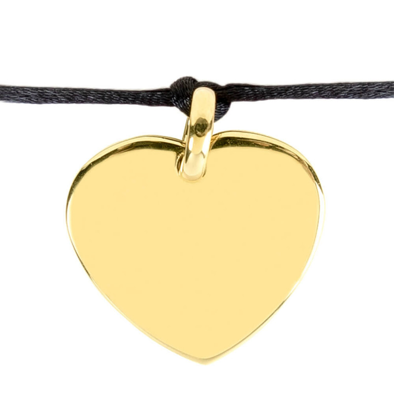 Bracelet cordon noir avec cœur plaqué or personnalisé