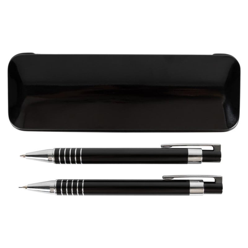 Coffret stylo bille et porte mine noir communion à personnaliser