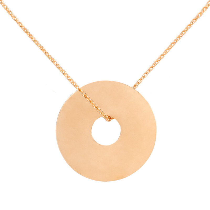 Collier disque en plaqué or 18K gravé