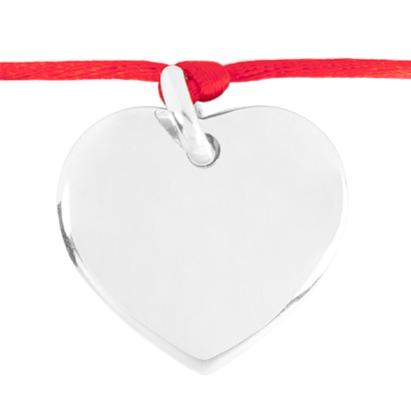 Bracelet cœur en argent gravé avec cordon rouge