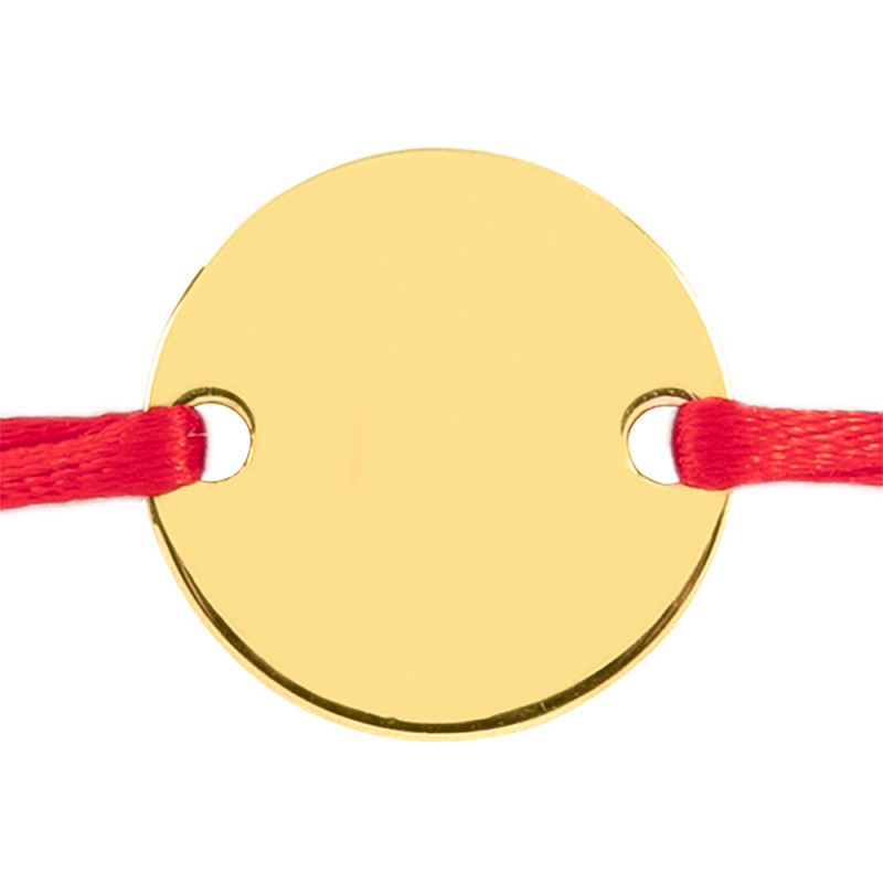 Bracelet petit rond plaqué or personnalisé avec cordon tissu rouge