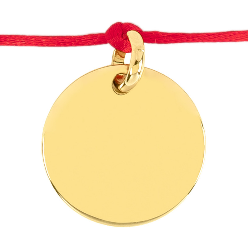 Bracelet cordon rouge avec médaille rond plaqué or personnalisé