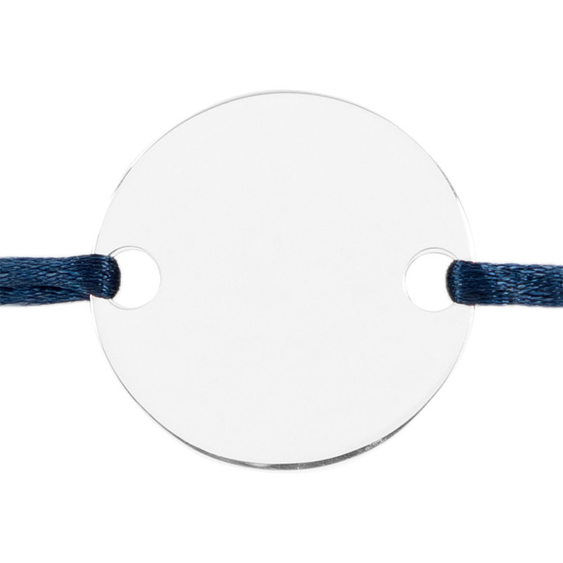 Bracelet cordon bleu foncé avec petit rond personnalisé