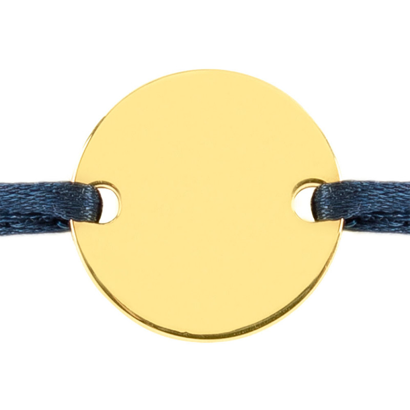 Bracelet cordon bleu foncé avec petit rond plaqué or personnalisé