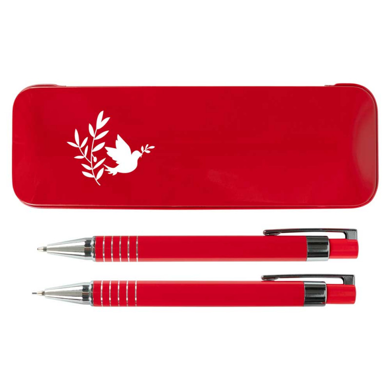 Coffret stylo et porte mine rouge personnalisé communion