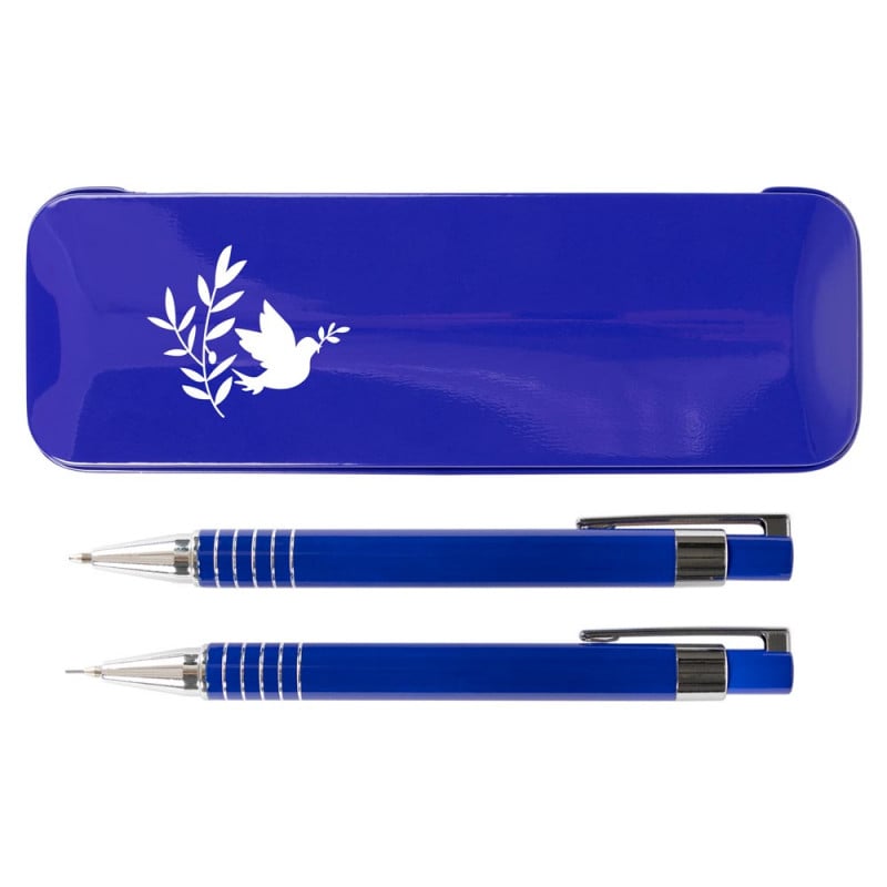 Coffret stylo et porte mine bleu personnalisé communion