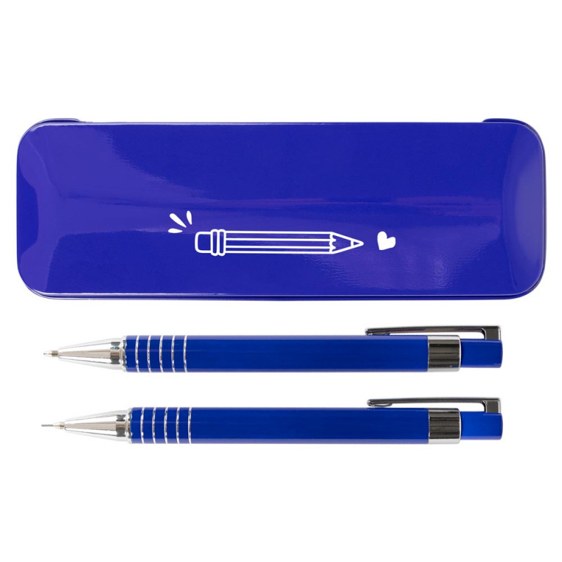 Coffret stylo et porte mine bleu personnalisé pour maitresse