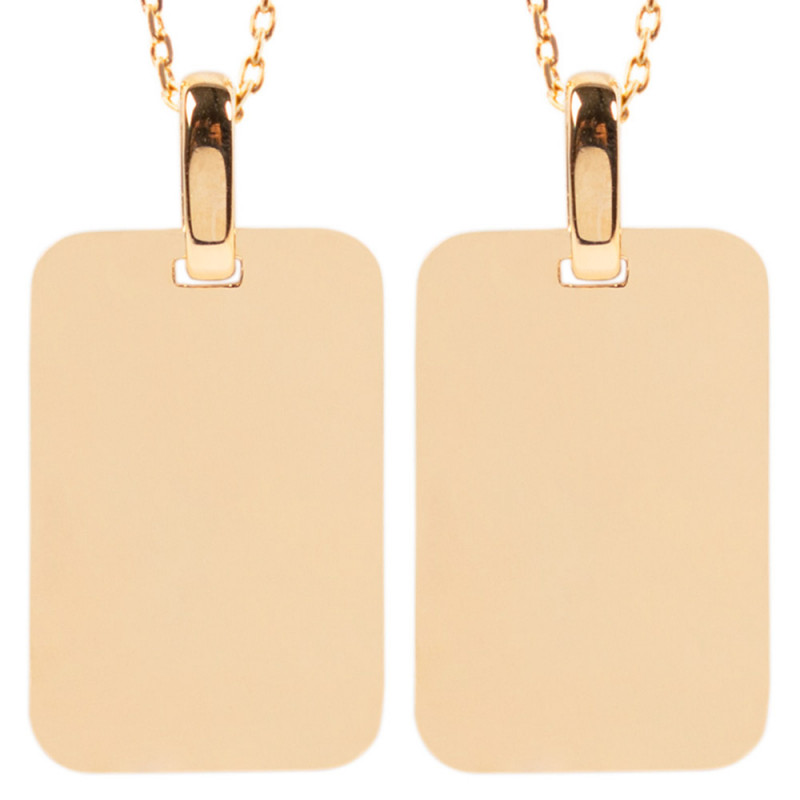 Collier rectangle en plaqué or avec texte gravé