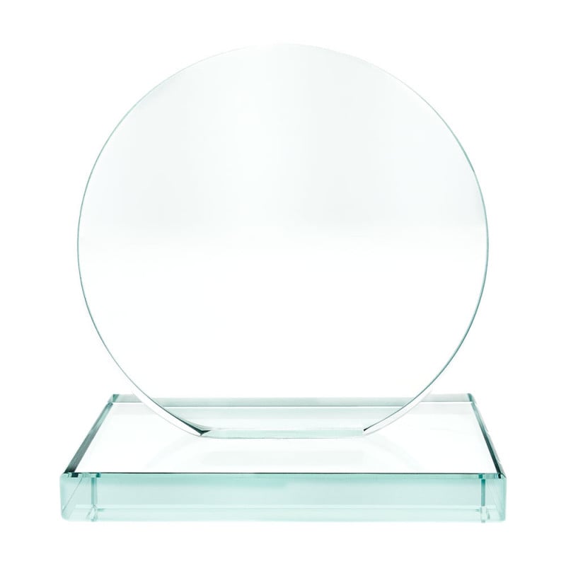 Cadre verre gravé rond avec socle