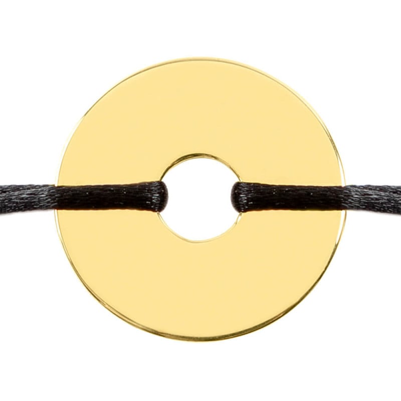 Bracelet cordon noir avec disque plaqué or personnalisable