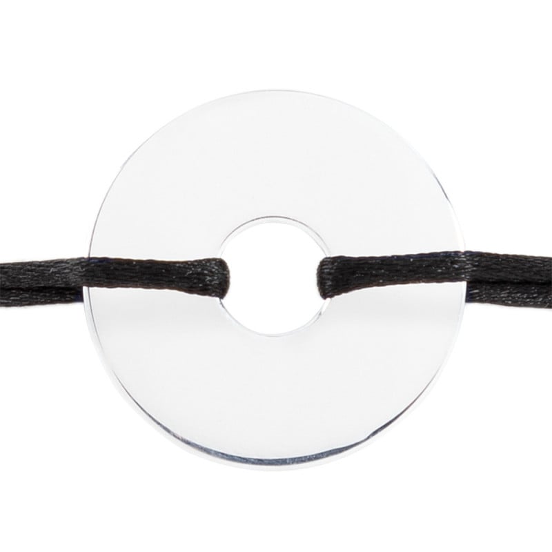 Bracelet disque argent gravé avec cordon noir